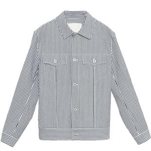 EHE男装 春季新款蓝色条纹立体肌理棉质透气夹克外套男