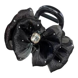 2024新款韩版网纱泡泡抓夹后脑勺盘发鲨鱼夹气质百搭8cm小号头饰