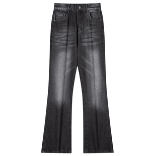 班尼路SK美式微喇牛仔裤男秋季加绒潮流直筒宽松阔腿高街裤子男YS