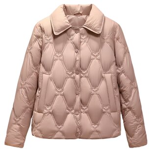 鸭鸭轻薄短款羽绒服女2026年新款小个子品牌时尚菱格宽松女士外套