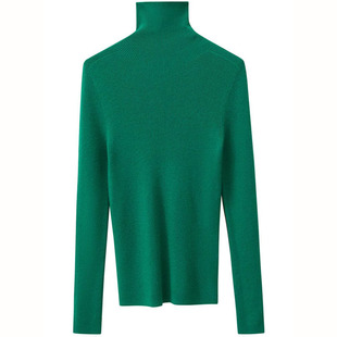 Amii极简撞色高领毛衣女套头秋冬内搭修身显瘦前后两穿打底羊毛衫