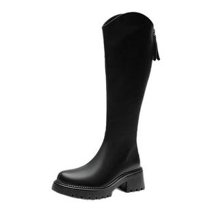 大东加绒骑士靴女鞋2025新款冬季靴子粗跟鞋子黑色长靴厚底长筒靴