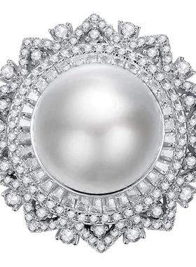 莫桑石温柔优雅澳白珍珠戒指