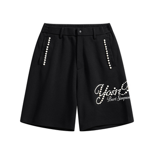 【苏醒同款】辛普森一家短裤2025新款美式复古钉珠印花宽松五分裤
