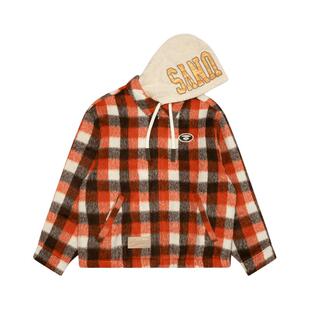 Aape旗舰店男装秋冬可拆卸帽撞色潮流格纹红色夹克外套7743XXP