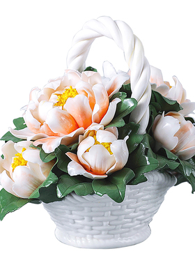 陶瓷大花篮摆件中式室内桌面