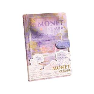文艺莫奈笔记本本子 ins高颜值油画日记本彩页女生手账本旅行盖章本女孩摘抄本创意精装本复古磁扣本毕业礼物