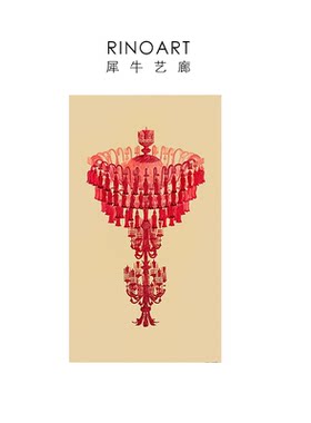 法国宝石红手绘水晶吊灯装饰画