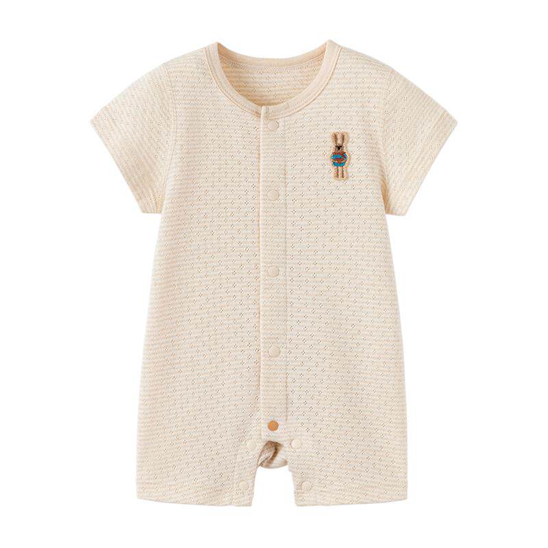 babylove婴儿连体衣夏季薄款短袖彩棉提花透气哈衣爬服宝宝夏装