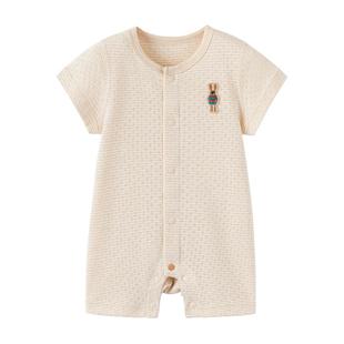babylove婴儿连体衣夏季薄款短袖彩棉提花透气哈衣爬服宝宝夏装