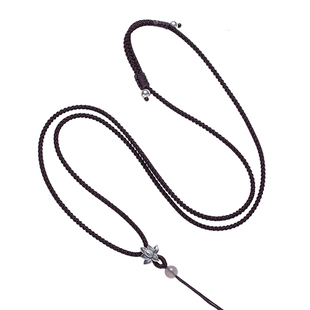 纯银黄财神吊坠挂绳手工编织绳项链绳玉佩平安扣吊坠挂绳毛衣链男