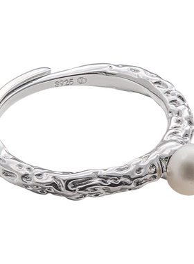 珍珠锤纹戒指925纯银气质女轻奢