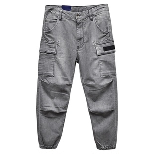 闭眼秒ABLE JEANS男工装牛仔裤灰色弹力束口裤多口袋休闲裤型男裤