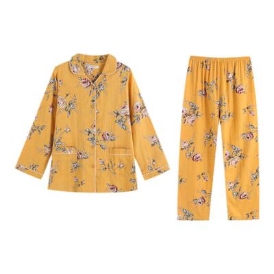 纯棉双层纱印花翻领睡衣罗丝美女