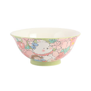 蓝莲花家居羡鸟文社手绘高脚大面碗陶瓷拌面碗网红喝汤碗可爱女生