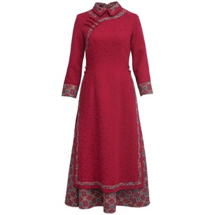 如意风春季新款复古奥黛旗袍中国风连衣裙修身气质日常裙子23J284