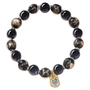 【普陀山官方】香灰琉璃手串扎基拉姆古法沙金黑瓷招财琉璃手链