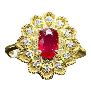 天然无烧红宝石戒指鸽血红色925银精工镶嵌天然彩色宝石首饰