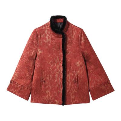 妈妈新中式国风红色短款羽绒服