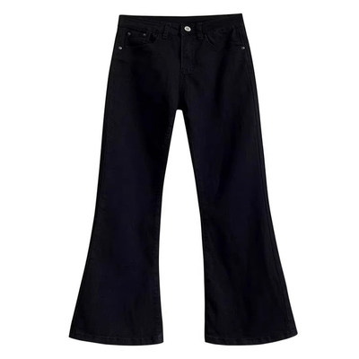 梨型身材黑色微喇牛仔裤女