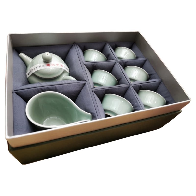 龙泉青瓷梅子青8头茶具中式整套【大师作品】私享品高端收藏送礼
