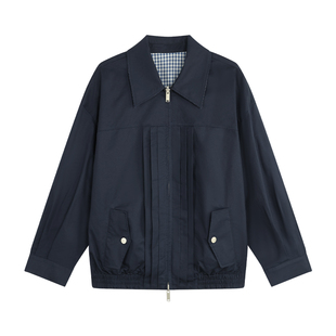 pusumede 伦敦都会~复古格纹哈灵顿夹克女设计感两面穿拉链外套