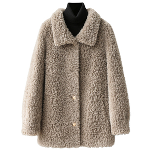 羊剪绒大衣女2026冬新中长款复古优雅淑女海宁羔羊毛颗粒皮草外套