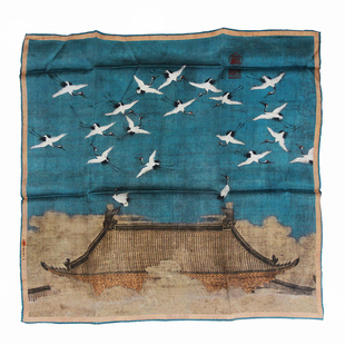 古典宋徽宗赵《瑞鹤图》丝巾国潮围巾素绉缎真丝桑蚕丝中国风装饰