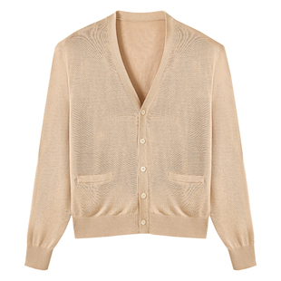 Acme cultum绢丝羊绒柔顺光泽长袖V领针织开衫男内搭毛衣老钱风