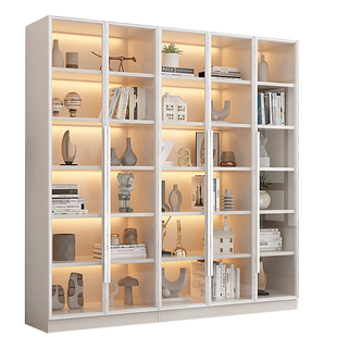 定制手办柜带玻璃门整墙防尘书架轻奢玩具模型陈列展示柜家用书柜