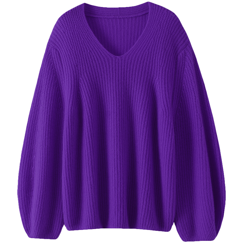 温婉气质！V领阔袖粗针山羊绒衫女纯羊绒毛衣针织衫宽松2024秋冬