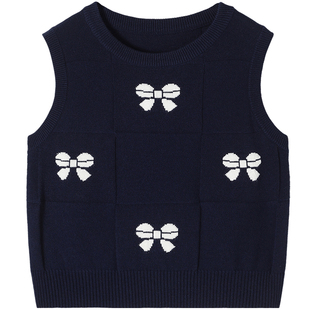 Navigare意大利小帆船儿童针织马甲2025年春秋冬女童红色无袖毛衣