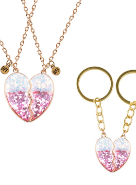 儿童闺蜜葱粉项链钥匙扣友谊套装