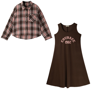 260斤春夏减龄一整套胖莹莹大码女装胖mm格子衬衫印花连衣裙套装