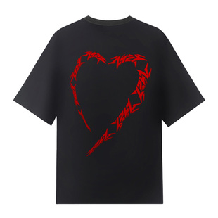 2727WORLD 法老 经典爱心短袖黑白灰三色宽松圆领嘻哈T恤纯棉印花