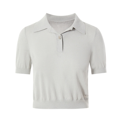 朗姿集团LIME莱茵POLO领翻领棉质针织套头衫25夏简约百搭女短袖