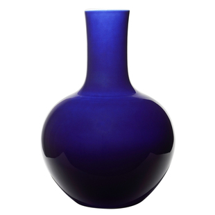景德1004 手工花瓶大号书房案头瓶中式插花原矿釉 宝蓝天球瓶34cm