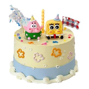 卡通可爱海绵宝宝派大星蛋糕装饰摆件ins风插牌雨丝生日装扮插件