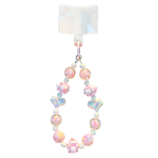 2025新款彩绘爱心串珠钥匙扣女款炫彩手机链精致情侣包包挂饰礼品