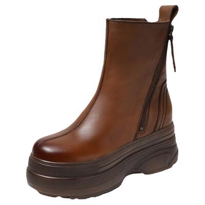 增高8.5cm真皮短靴厚底马丁靴