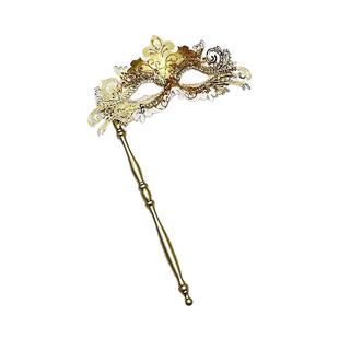 威尼斯金属镶钻凤尾豪华手持面具可拆卸化妆舞会派对铁艺性感眼罩