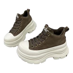 真皮加绒松糕鞋女2025秋冬新款增高厚底高帮二棉鞋百搭运动休闲鞋