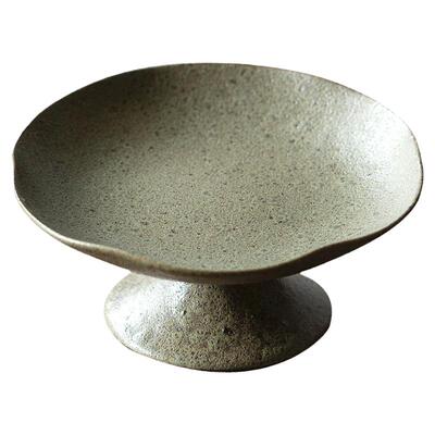 碌心 中式高脚茶点盘粗陶窑变水果盘 点心干果陶瓷托盘禅意小碟子