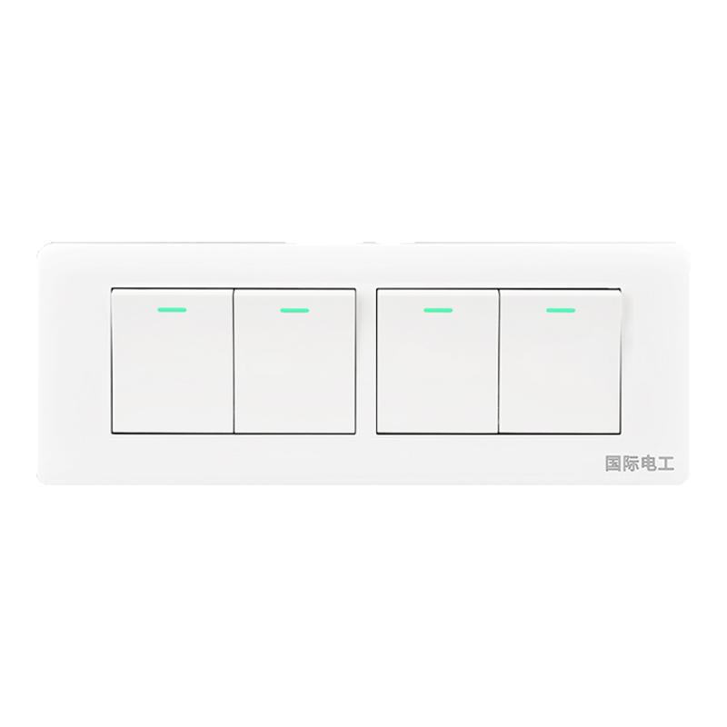 国际电工118型墙壁开关插座电灯四位四开单控开关面板四联长方形