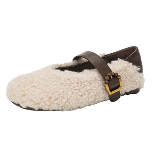 达芙妮毛毛鞋女2025新款冬季加绒玛丽珍女鞋平底单鞋保暖勃肯棉鞋