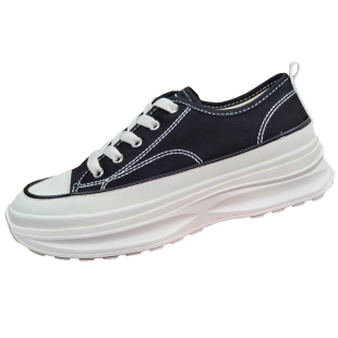 人本松糕厚底摇摇鞋春夏单鞋女鞋增高帆布鞋女软底运动休闲鞋黑白