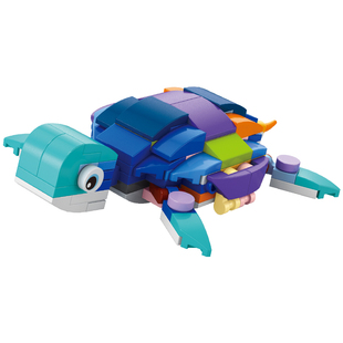 乐乐兄弟儿童益智拼装海洋动物模型积木鲨鱼玩具男孩海龟拼图礼物