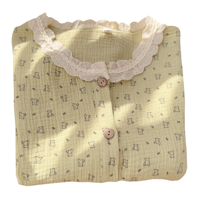 治愈系绿小熊纯棉双层纱睡衣套装