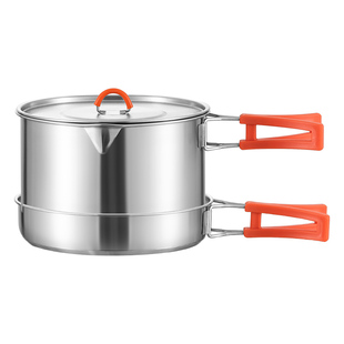 304户外露营炊具套装野营登山炊具便携式烧水壶不锈钢煎煮锅装备