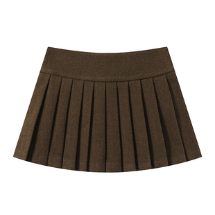 DDXZ夕子 甜美学院风高腰显瘦A字半身短裙纯色短款毛呢时尚百褶裙